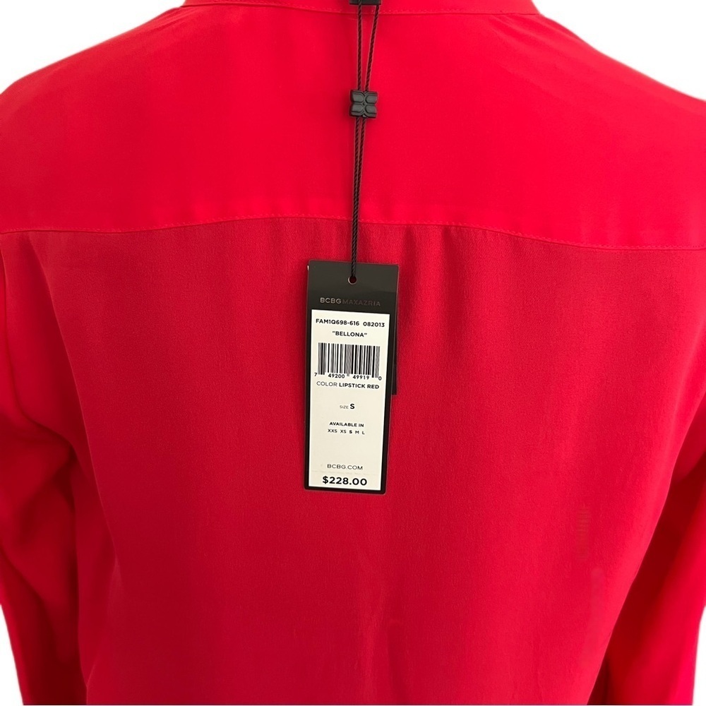BCBGMaxAzria “Bellona” Red Tie-Neck Blouse (Sz S) NWT - Picture 7 of 12